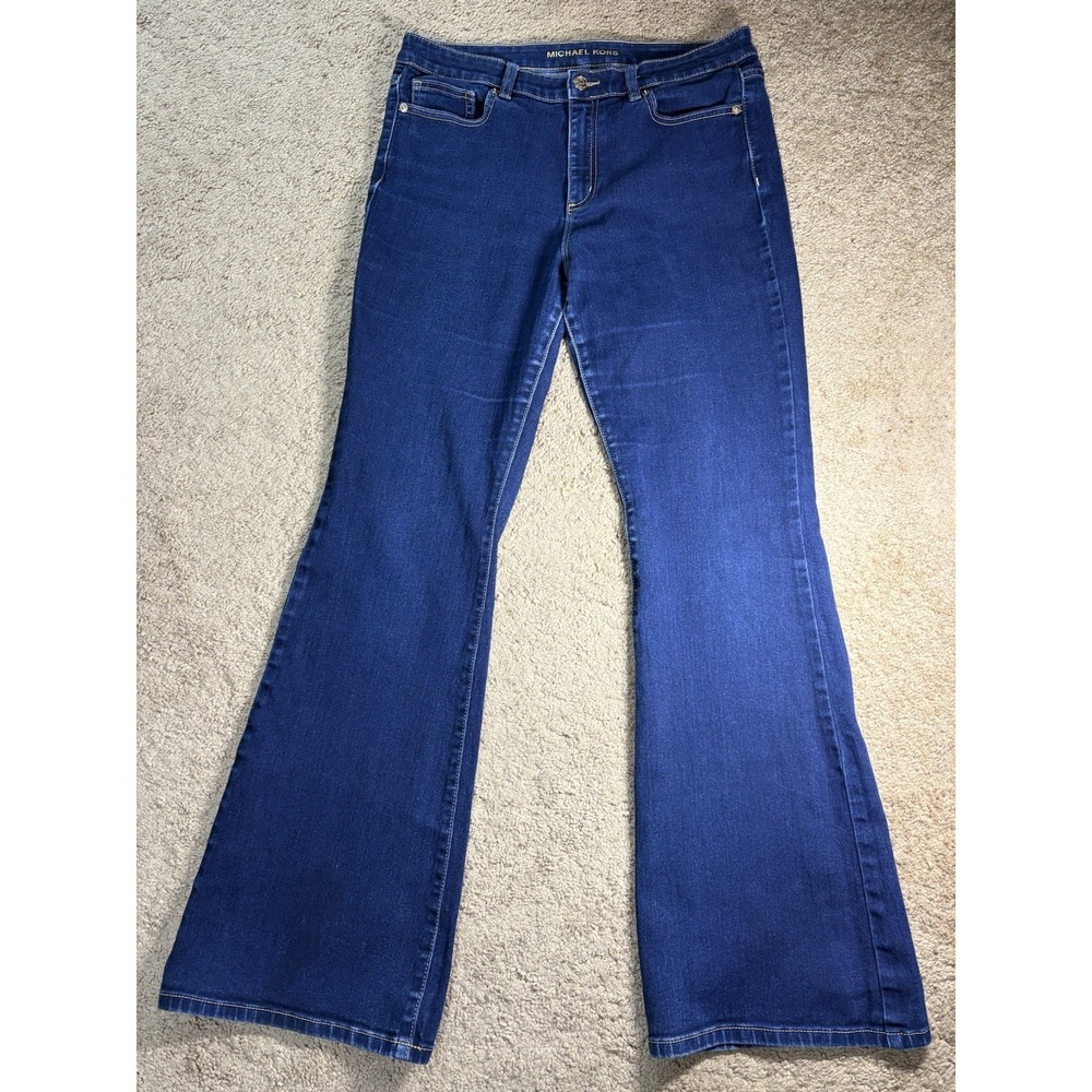 Michael Kors Selma Flare Jeans Women 10 Blue Denim Hi Rise Designer 70s